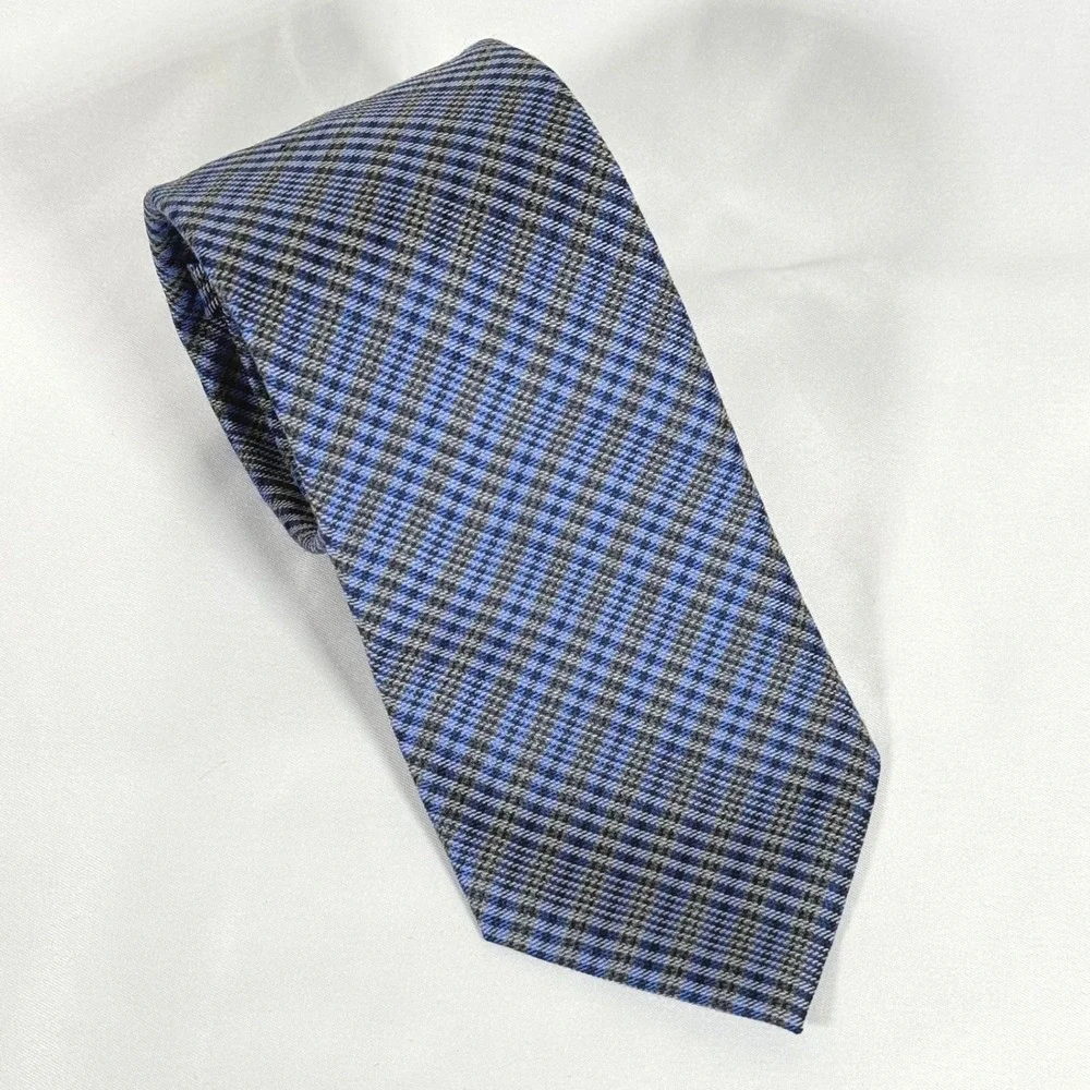 Calvin Klein Necktie Mens Blue Glen Plaid Silk Blend Professional Accessory